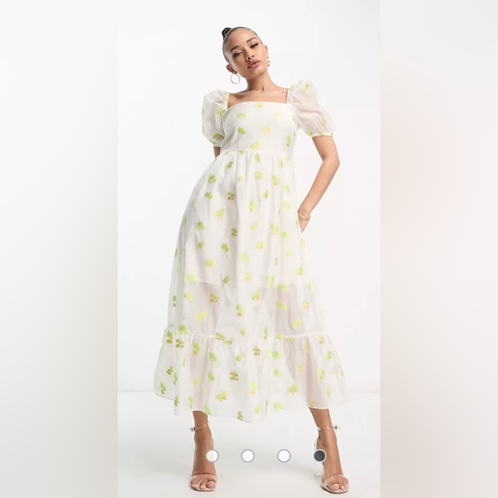 Collective the Label puff sleeve organza tea dress in ivory floral